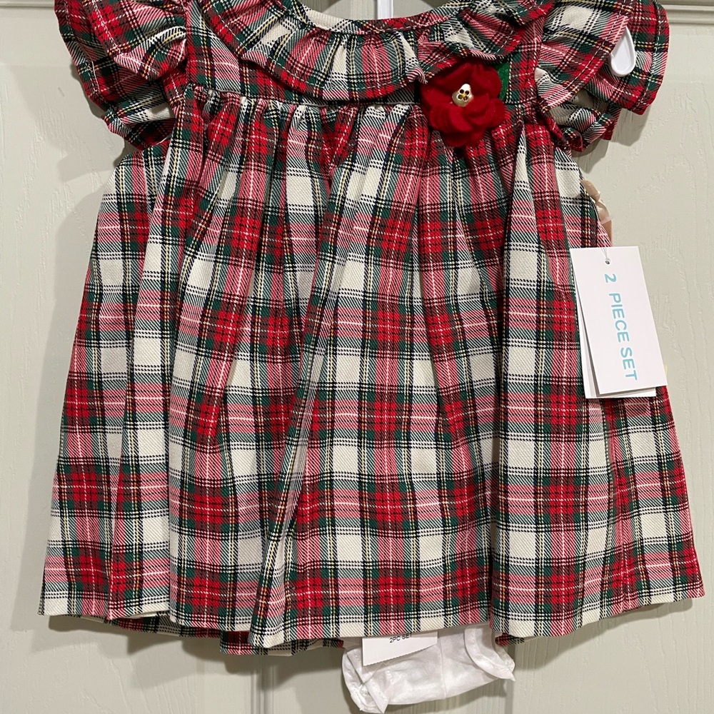 Plaid Baby Dress with Red Flower Accent